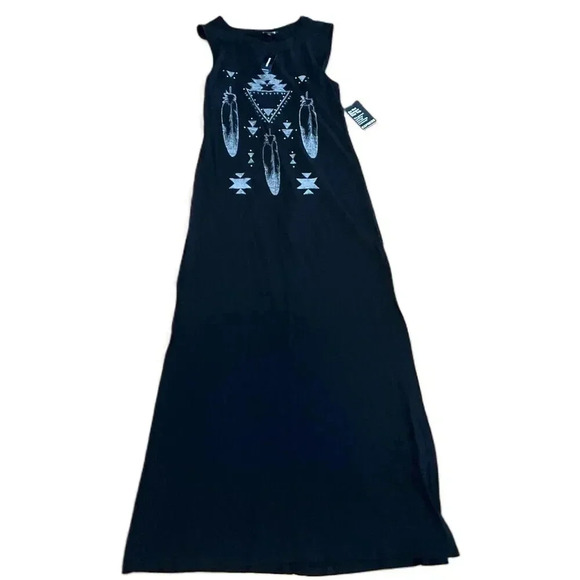 NWT Express Black Long Side Slit Western Native Dress Size‎ Large - Picture 1 of 8